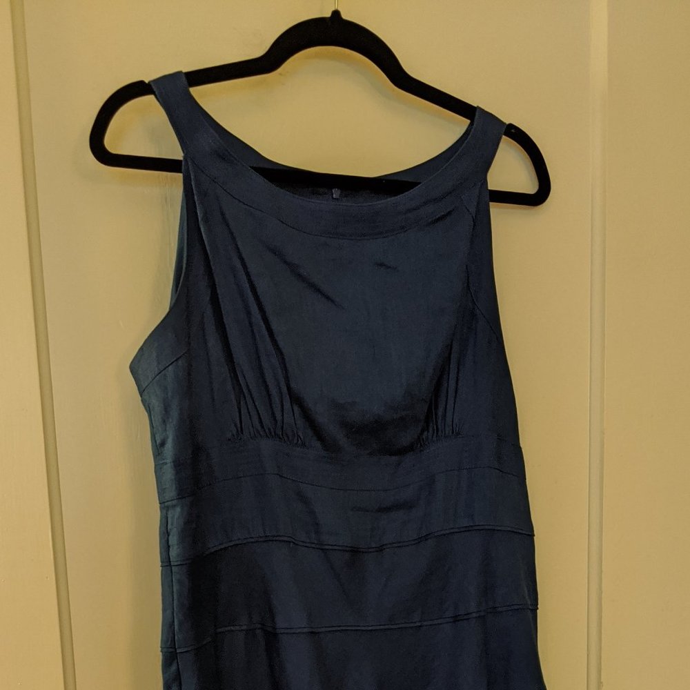 Royal Blue linen dress with faux ruffle detail